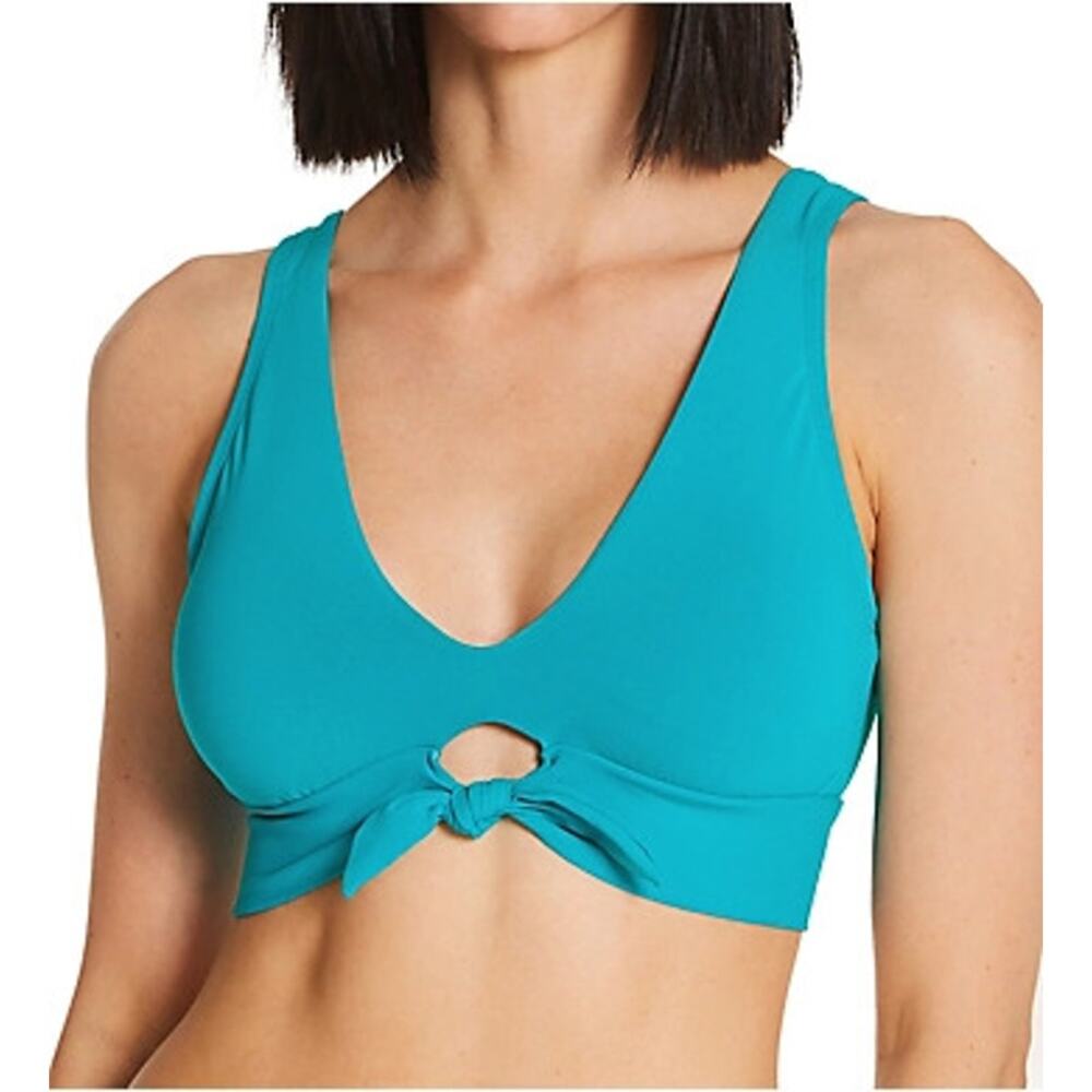 Robin Piccone Women's Pool Ava Front Knot High Waist In Aqua Blue Size XS NWT